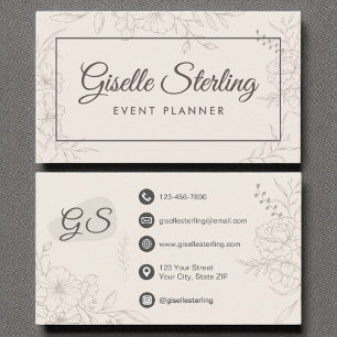 Event Planner Neutral Ivory Floral Elegant Business Card