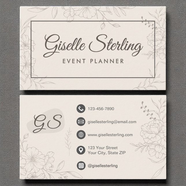 Event Planner Neutral Ivory Floral Elegant Business Card (Creator Uploaded)