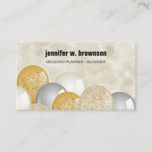 Event Planner Party Balloons Gold Glitter Script Business Card