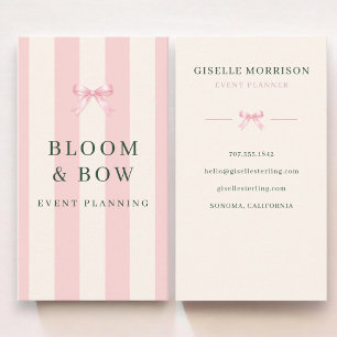 Event Planner Pink and Green Striped Preppy Bow Business Card