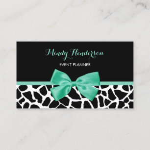 Event Planner Pretty Giraffe Print Mint Green Bow Business Card