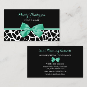 Event Planner Pretty Giraffe Print Mint Green Bow Business Card