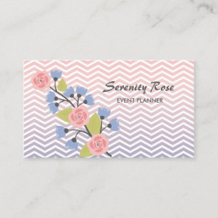 Event Planner Pretty Pink and Blue Chevron Floral Business Card