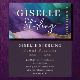Event Planner Purple Gold Modern Watercolor Business Card