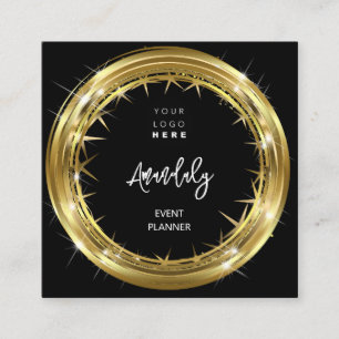 Event Planner QR Code Logo Black White Gold Frame  Square Business Card