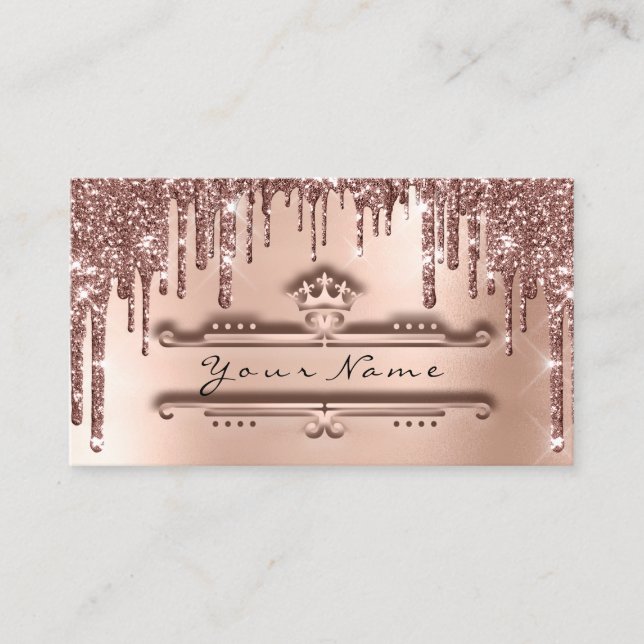 Event Planner Rose Crown Glitter Drips VIP Royal Business Card (Front)
