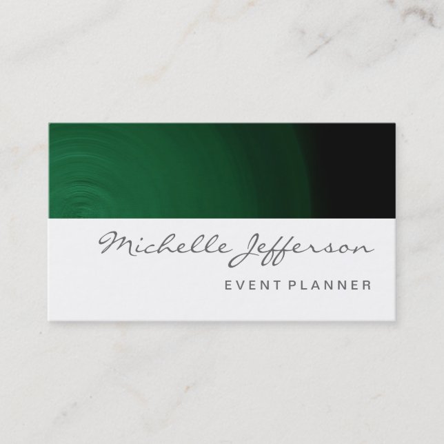 Event Planner Script Green Pattern Business Card (Front)