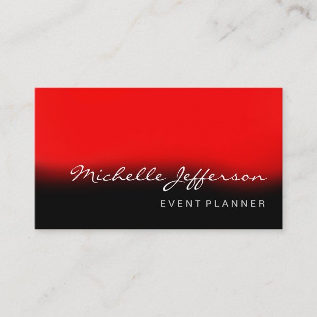 Event Planner Script Red Black Business Card (Front)