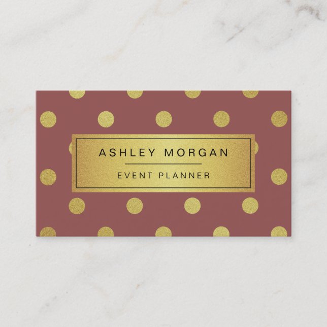 Event Planner - Trendy Marsala Gold Glitter Dots Business Card (Front)