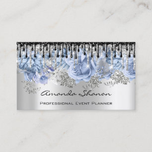 Event Planner Wedding Grey Blue Drips Logo QRCode Business Card