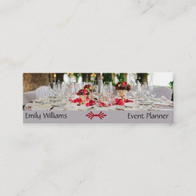 Event planner wedding organiser  catering supplies mini business card (Front)