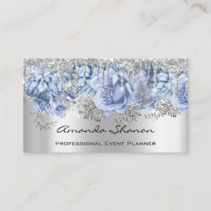 Event Planner Wedding SilverBlue Drip Logo QRCode  Business Card