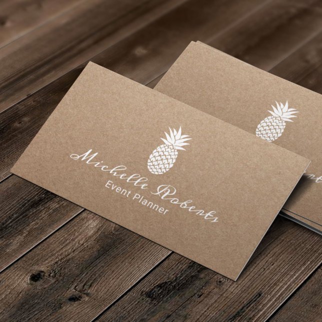 Event Planning Elegant Pineapple Rustic Kraft Business Card (Creator Uploaded)