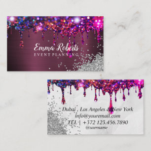 Event Planning Glitter Sparkling Rose  Business Card