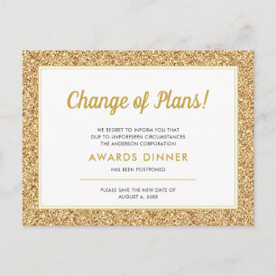 Event Postponed Cancelled Gold Glitter Postcard