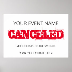 Event red cancellation announcement signage poster
