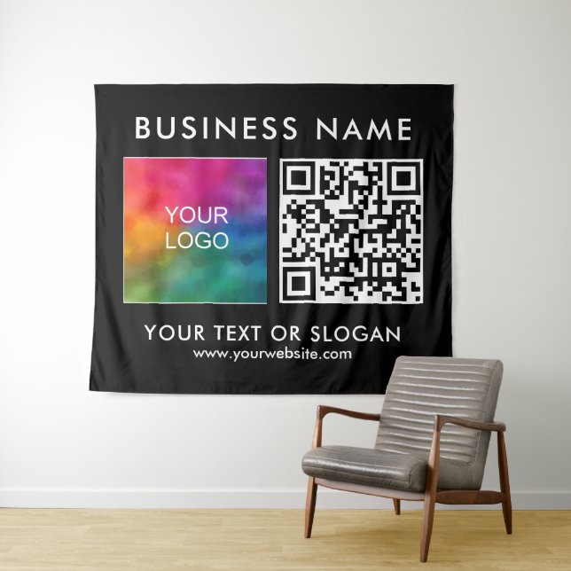 Event Seminar Logo QR Code Large Black Backdrop Tapestry (In Situ (Horizontal))