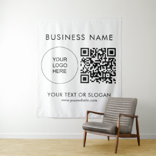 Event Seminar Party Backdrop Logo Text QR Code Tapestry