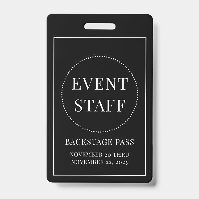 Event Staff Backstage Pass ID Badge (Front)