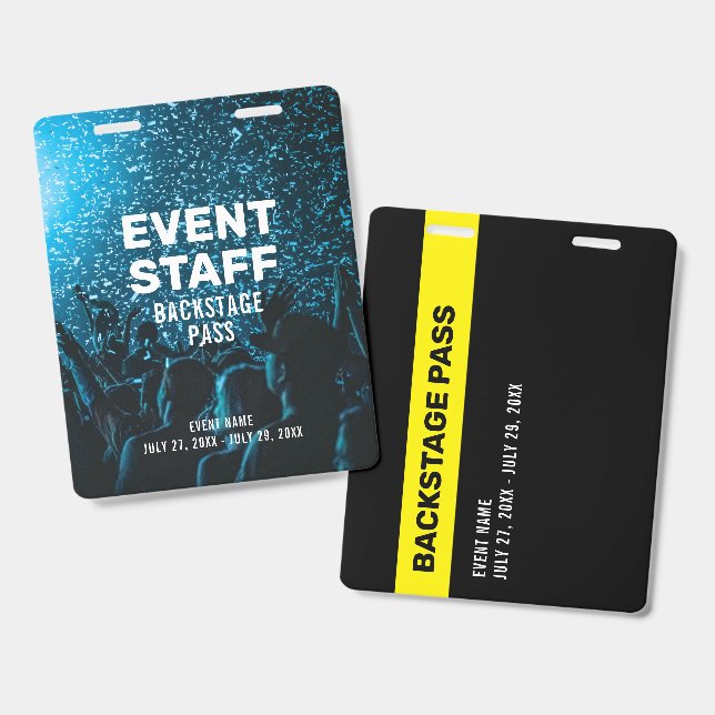 Event Staff Backstage Pass Photo Background ID Badge (Front & Back)