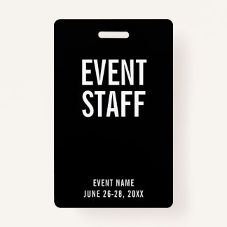 Event Staff Black All Access Pass ID Badge