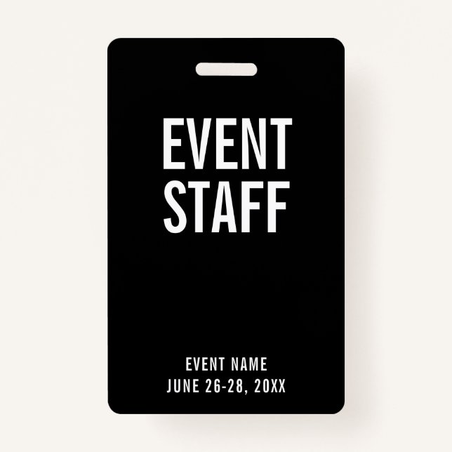 Event Staff Black All Access Pass ID Badge (Front)