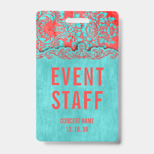Event Staff Damask Custom Name Concert Badge ID Badge
