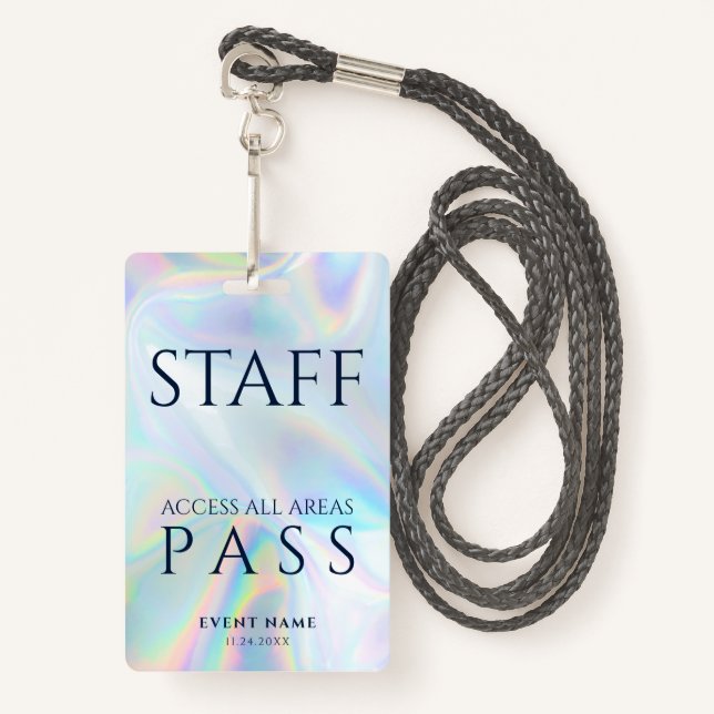 Event Staff Holographic All Access Pass Employee ID Badge (Front with Lanyard)