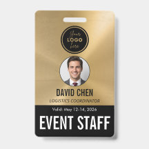 Event Staff ID Badge - Metallic Gold Black