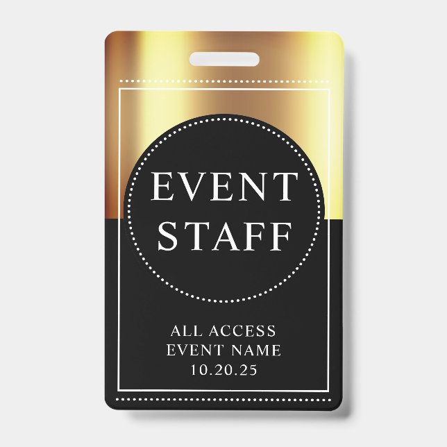 Event Staff Metallic Gold Black Badge ID Badge (Front)