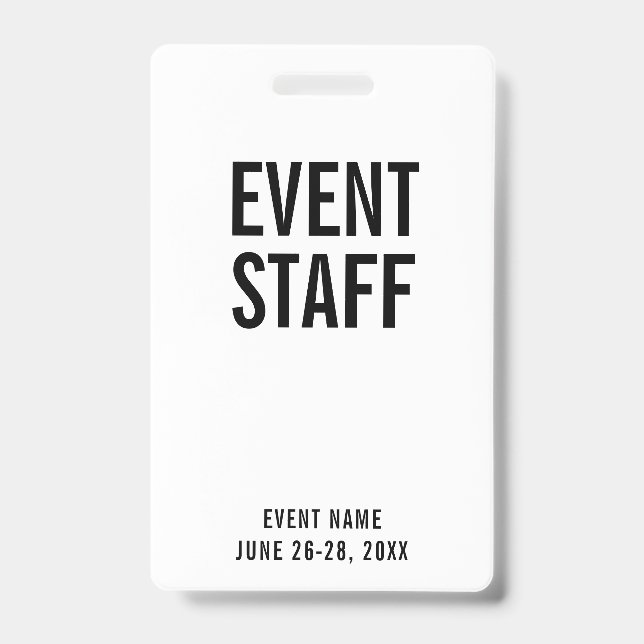 Event Staff White All Access Pass ID Badge (Front)