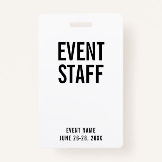 Event Staff White All Access Pass ID Badge