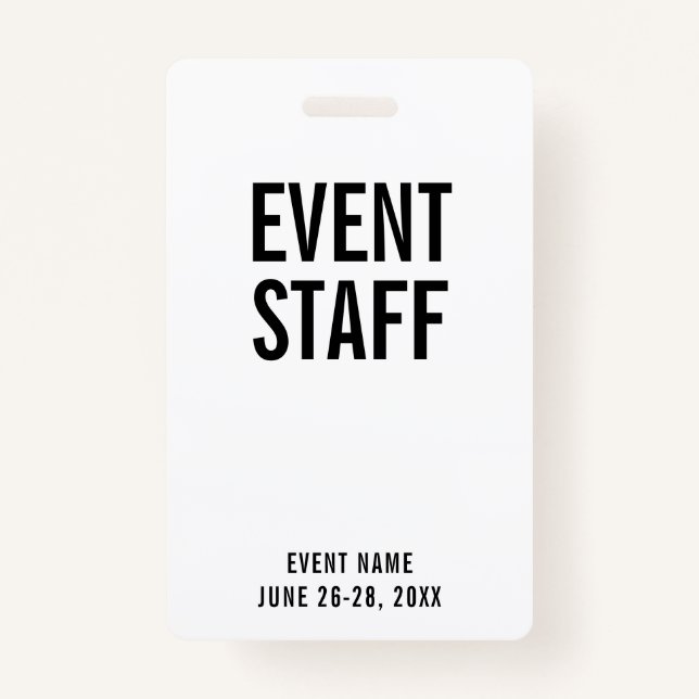 Event Staff White All Access Pass ID Badge (Front)