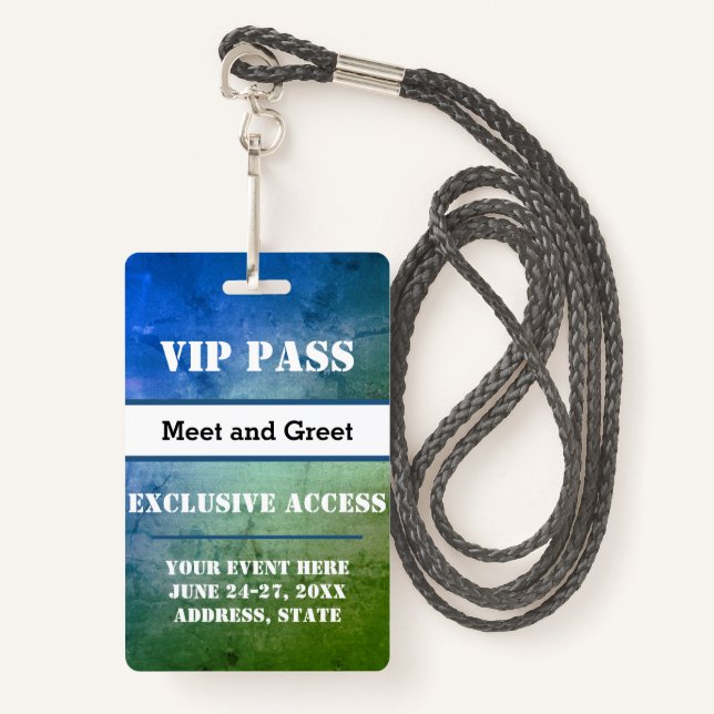 Event VIP Pass Exclusive Access Custom ID Badge (Front with Lanyard)