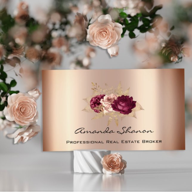 Event Wedding Planner Foral Rose Gold QR Code  Business Card (Creator Uploaded)