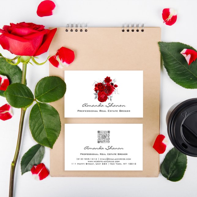 Event Wedding Planner Red Roses White Logo QR CODE Business Card (Event Wedding Planner Red Roses White Logo QR CODE Business Card)
