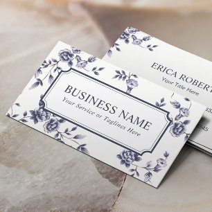 Event Wedding Planning Elegant Blue Floral Business Card