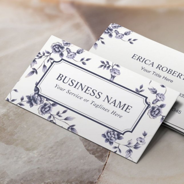 Event Wedding Planning Elegant Blue Floral Business Card (Creator Uploaded)
