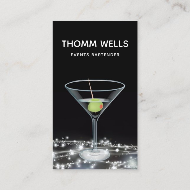 Events Bartender Festive Business Card (Front)