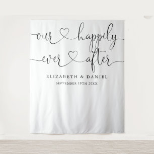 Ever After Heart Script Wedding Photo Backdrop Tapestry