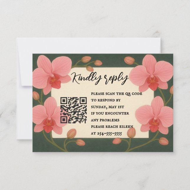 Ever After Orchid QR Code RSVP Card (Front)