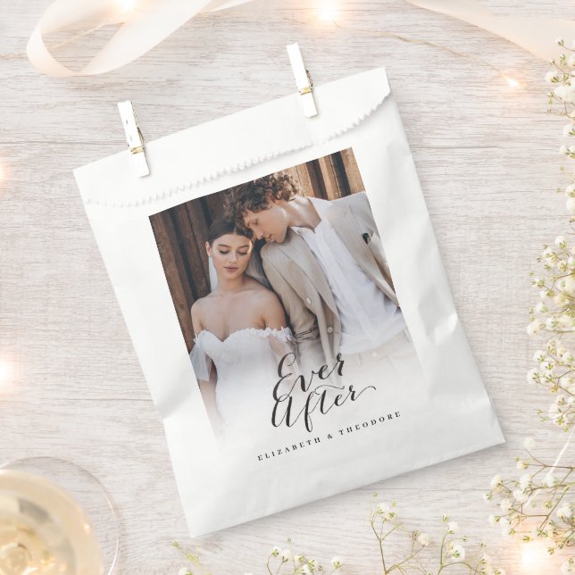Ever After Script Calligraphy Chic Photo Wedding Favour Bag (Clipped)