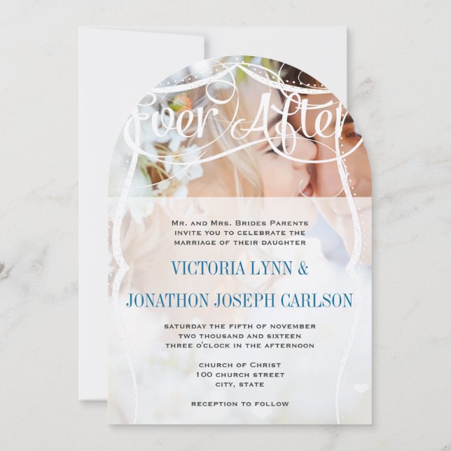 Ever After Typography Your Photo Wedding Invite (Back)