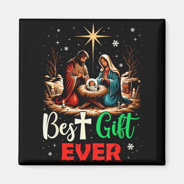 Ever Christmas Cool Jesus Nativity Scene Christian Magnet (Front)