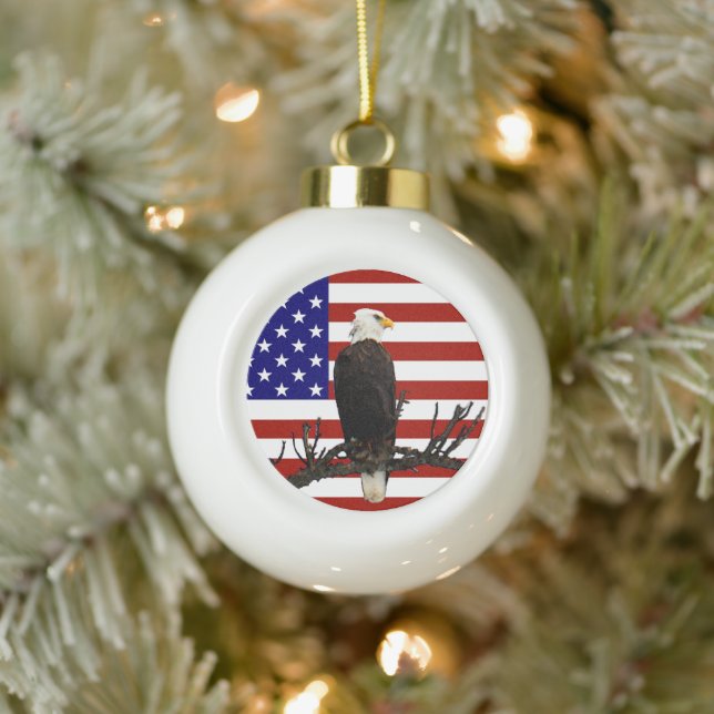 Ever Vigilant Bald Eagle Ceramic Ball Christmas Ornament (Tree)
