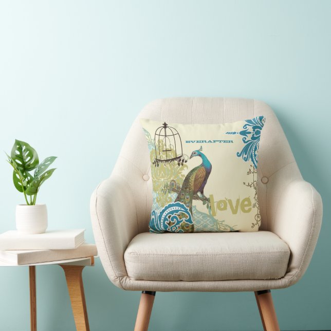 Everafter Bride Teal Lime Peacock Birdcage Cushion (Chair)