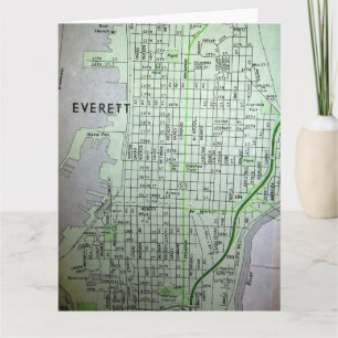 Everett, WA Vintage Map Card