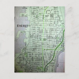 Everett, WA Vintage Map Postcard