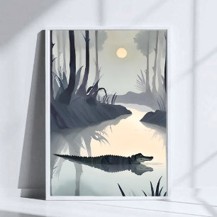 Everglades Alligator National Park Watercolor Poster