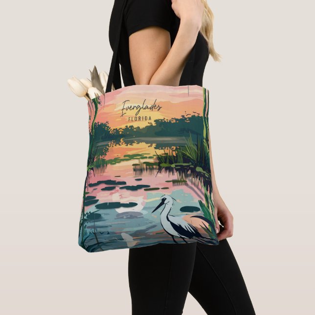 Everglades Florida Vintage Travel Illustration Tote Bag (Close Up)